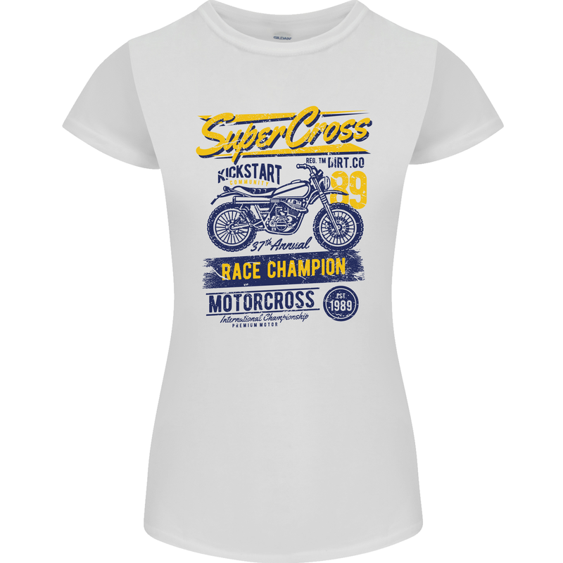 Supercross MotoX Dirt Bike Motocross Womens Petite Cut T-Shirt White