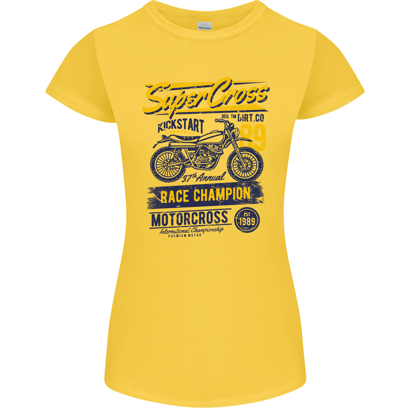 Supercross MotoX Dirt Bike Motocross Womens Petite Cut T-Shirt Yellow