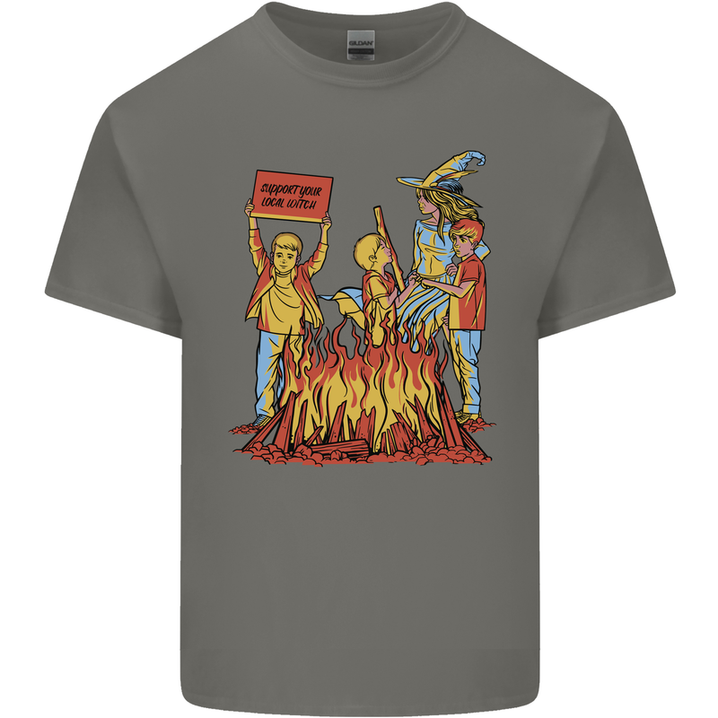 Support Your Local Witch Halloween Satire Kids T-Shirt Childrens Charcoal
