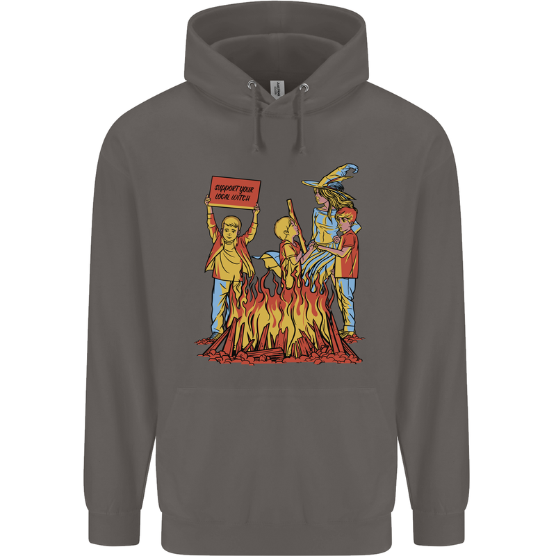 Support Your Local Witch Halloween Satire Mens 80% Cotton Hoodie Charcoal