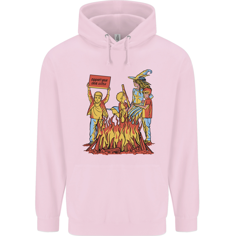 Support Your Local Witch Halloween Satire Mens 80% Cotton Hoodie Light Pink