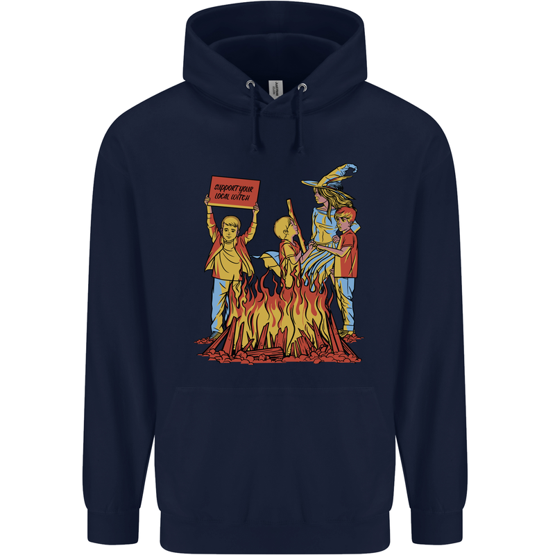 Support Your Local Witch Halloween Satire Mens 80% Cotton Hoodie Navy Blue