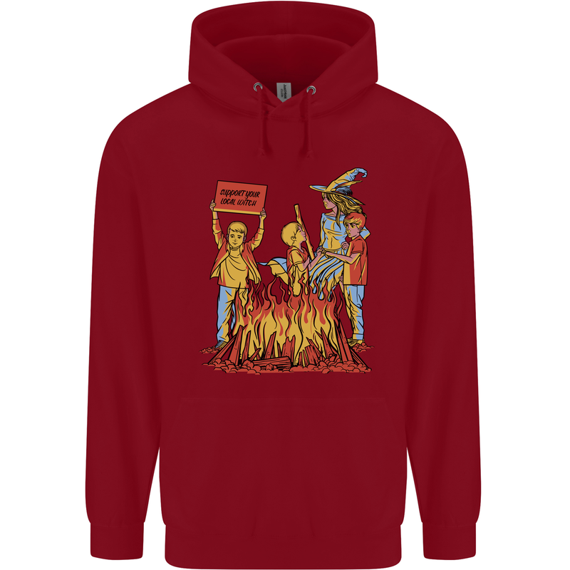 Support Your Local Witch Halloween Satire Mens 80% Cotton Hoodie Red