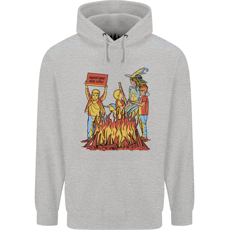 Support Your Local Witch Halloween Satire Mens 80% Cotton Hoodie Sports Grey