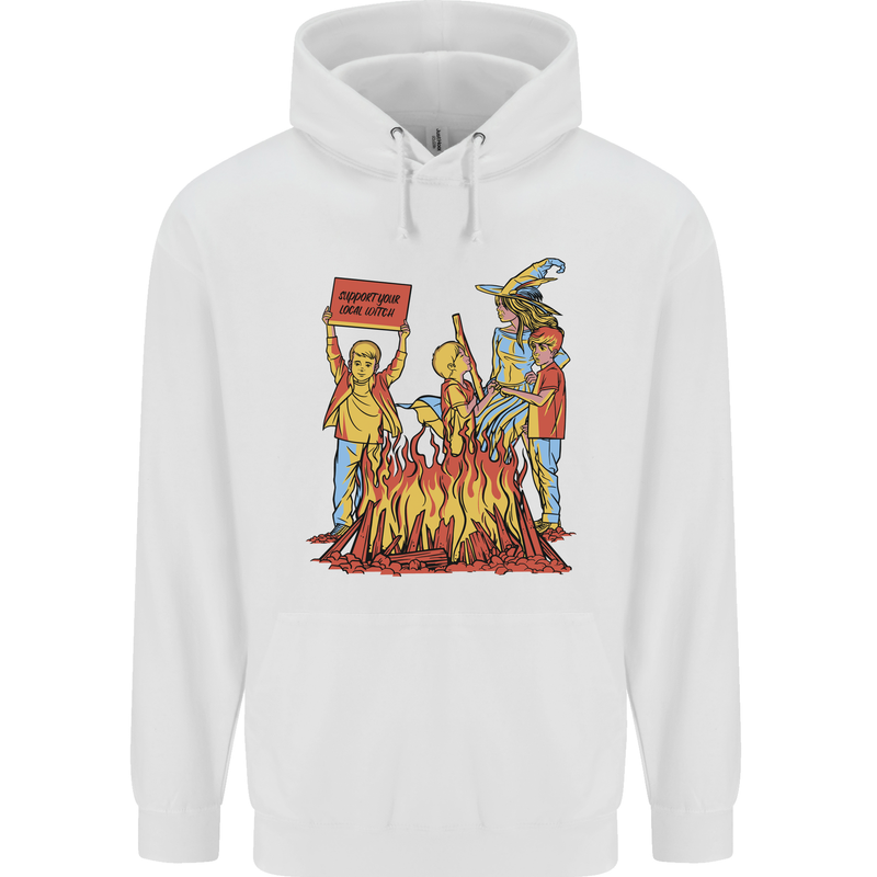 Support Your Local Witch Halloween Satire Mens 80% Cotton Hoodie White