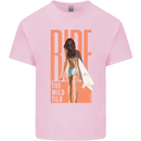 Surfing Ride the Wild Tild Surfer Kids T-Shirt Childrens Light Pink