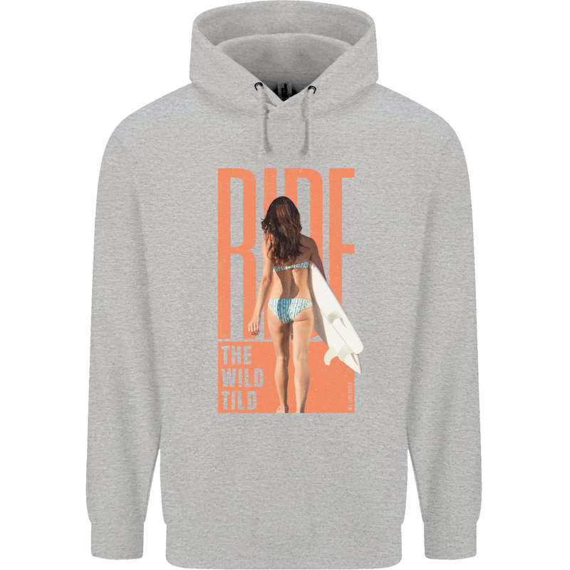 Surfing Ride the Wild Tild Surfer Mens 80% Cotton Hoodie Sports Grey