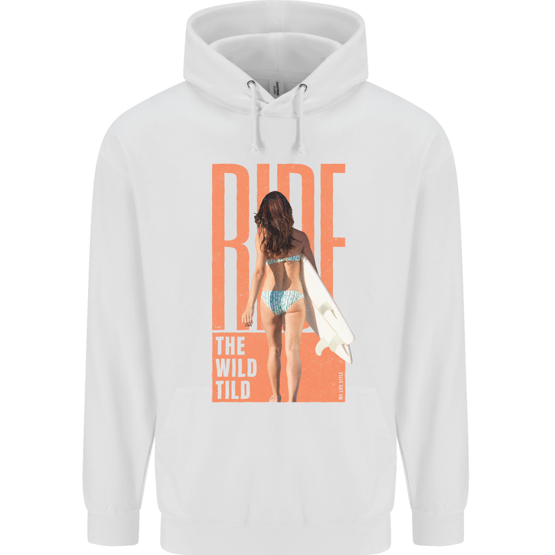 Surfing Ride the Wild Tild Surfer Mens 80% Cotton Hoodie White