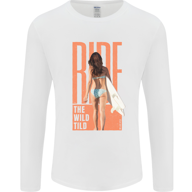 Surfing Ride the Wild Tild Surfer Mens Long Sleeve T-Shirt White