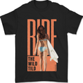 Surfing Ride the Wild Tild Surfer Mens T-Shirt 100% Cotton Black