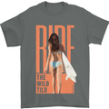 Surfing Ride the Wild Tild Surfer Mens T-Shirt 100% Cotton Charcoal