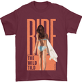 Surfing Ride the Wild Tild Surfer Mens T-Shirt 100% Cotton Maroon