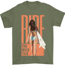 Surfing Ride the Wild Tild Surfer Mens T-Shirt 100% Cotton Military Green