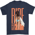 Surfing Ride the Wild Tild Surfer Mens T-Shirt 100% Cotton Navy Blue