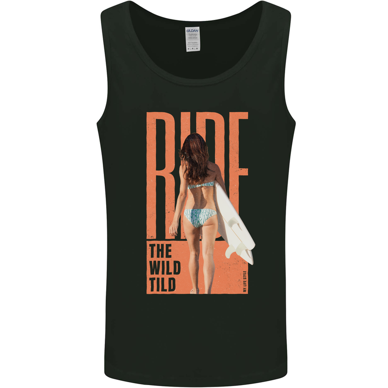 Surfing Ride the Wild Tild Surfer Mens Vest Tank Top Black