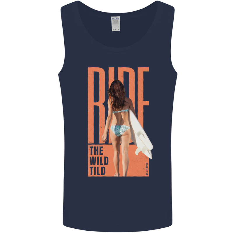 Surfing Ride the Wild Tild Surfer Mens Vest Tank Top Navy Blue