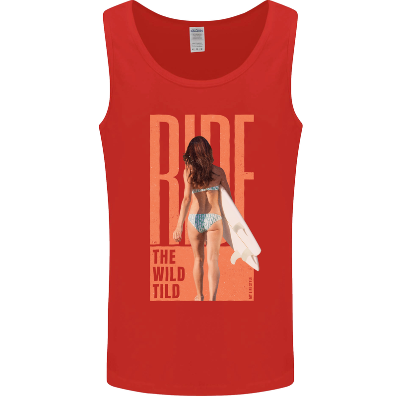 Surfing Ride the Wild Tild Surfer Mens Vest Tank Top Red