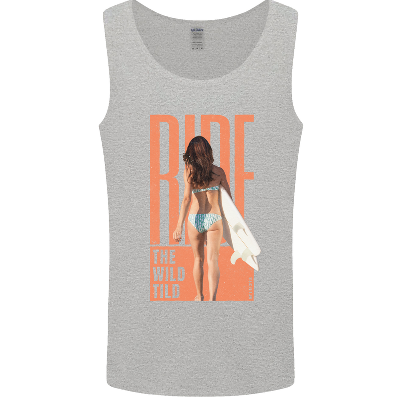 Surfing Ride the Wild Tild Surfer Mens Vest Tank Top Sports Grey