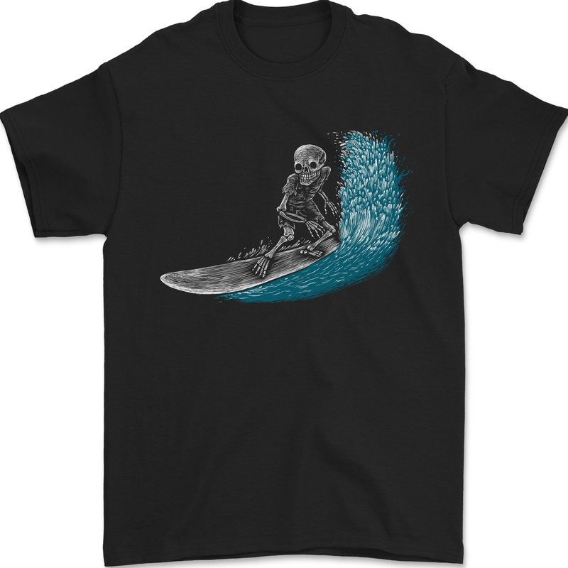 Surfing Skeleton Surf Skull Mens T-Shirt 100% Cotton Black