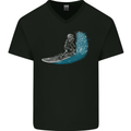 Surfing Skeleton Surf Skull Mens V-Neck Cotton T-Shirt Black