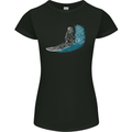 Surfing Skeleton Surf Skull Womens Petite Cut T-Shirt Black