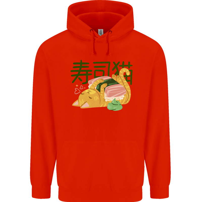 Sushi Cat Childrens Kids Hoodie Bright Red