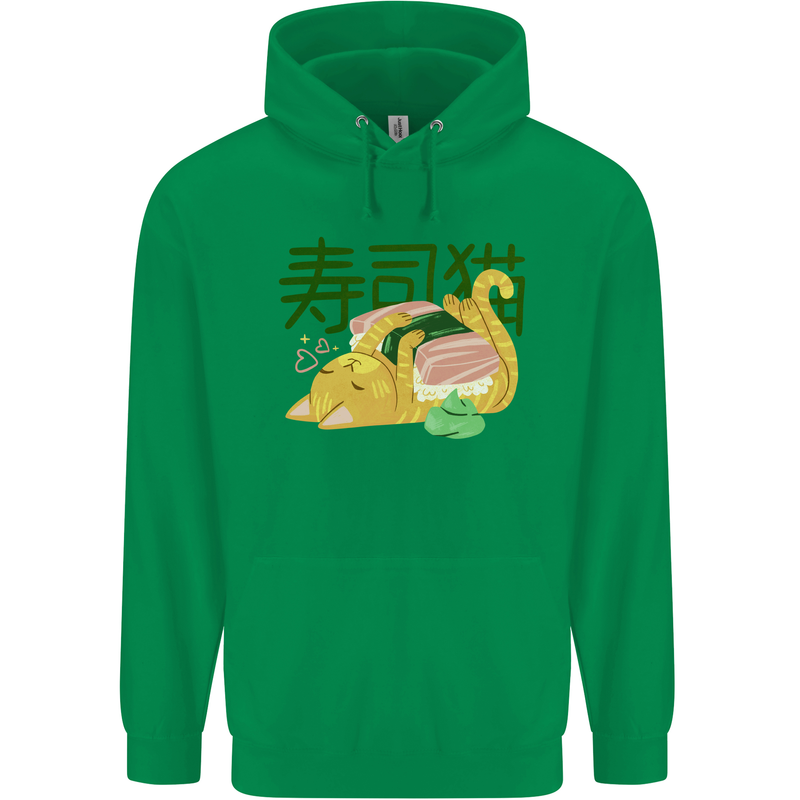 Sushi Cat Childrens Kids Hoodie Irish Green