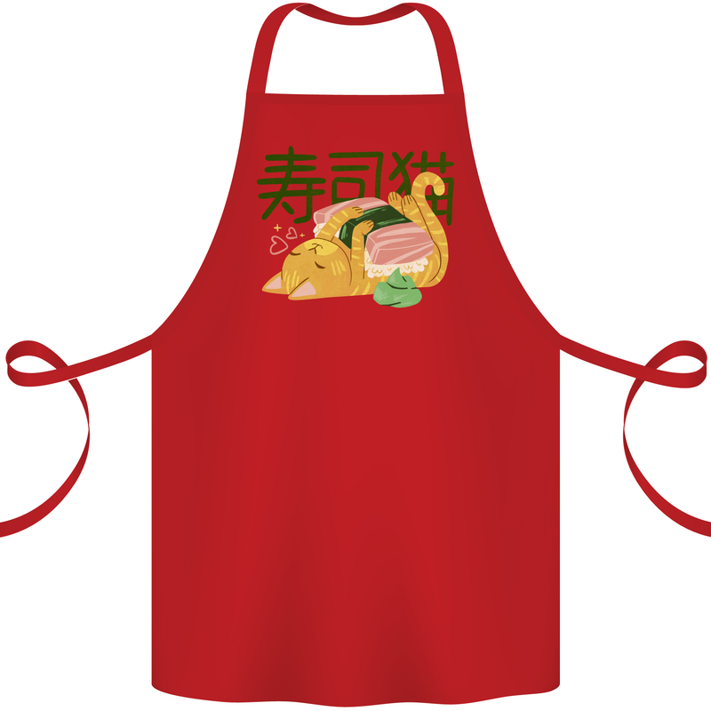 Sushi Cat Cotton Apron 100% Organic Red