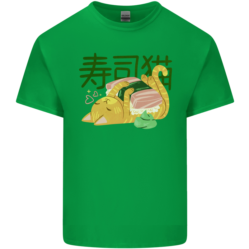 Sushi Cat Mens Cotton T-Shirt Tee Top Irish Green