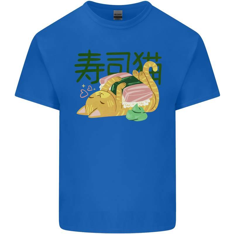 Sushi Cat Mens Cotton T-Shirt Tee Top Royal Blue