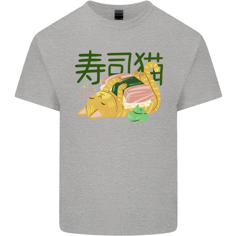 Sushi Cat Mens Cotton T-Shirt Tee Top Sports Grey