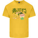 Sushi Cat Mens Cotton T-Shirt Tee Top Yellow