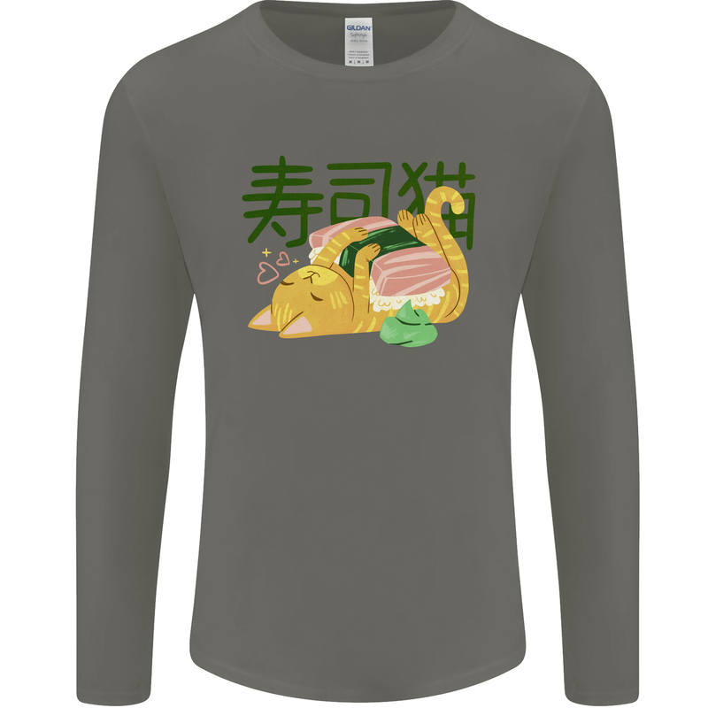 Sushi Cat Mens Long Sleeve T-Shirt Charcoal