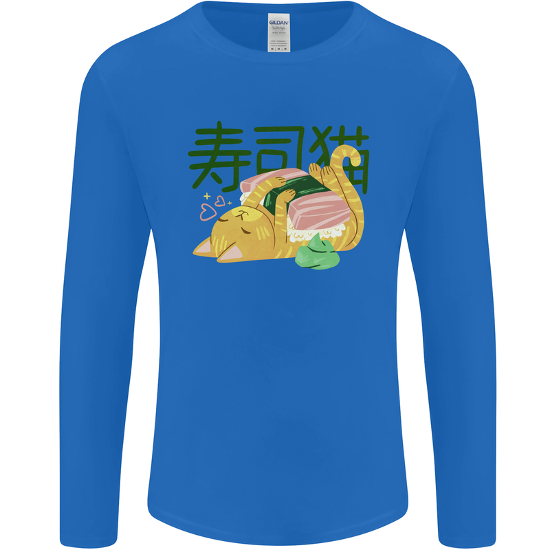 Sushi Cat Mens Long Sleeve T-Shirt Royal Blue