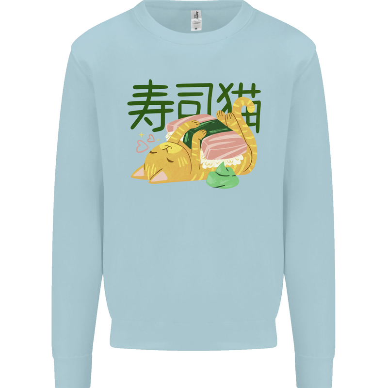 Sushi Cat Mens Sweatshirt Jumper Light Blue