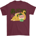 Sushi Cat Mens T-Shirt 100% Cotton Maroon