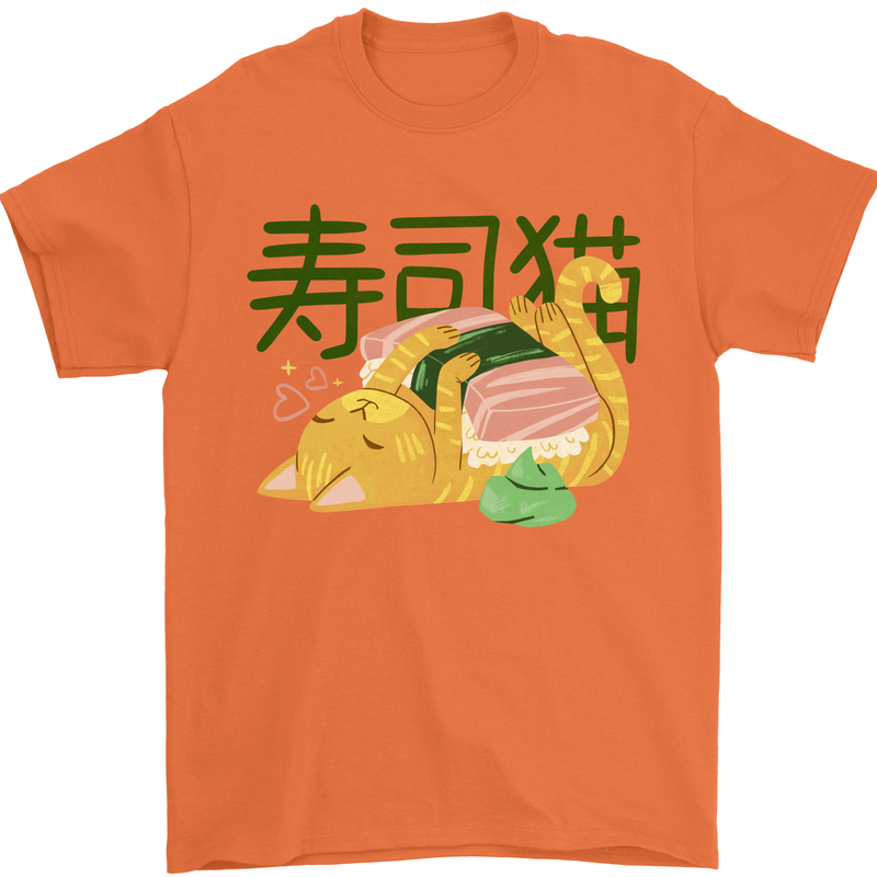 Sushi Cat Mens T-Shirt 100% Cotton Orange