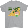 Sushi Cat Mens T-Shirt 100% Cotton Sports Grey