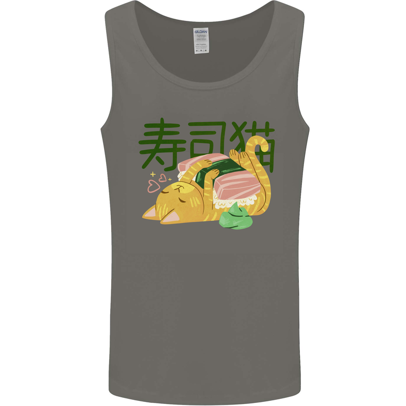 Sushi Cat Mens Vest Tank Top Charcoal