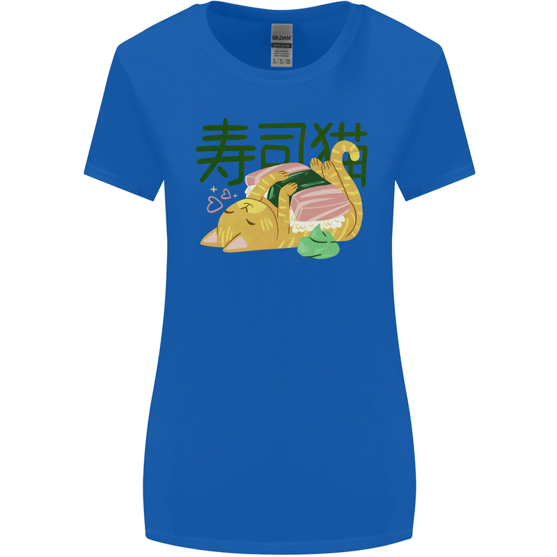 Sushi Cat Womens Wider Cut T-Shirt Royal Blue