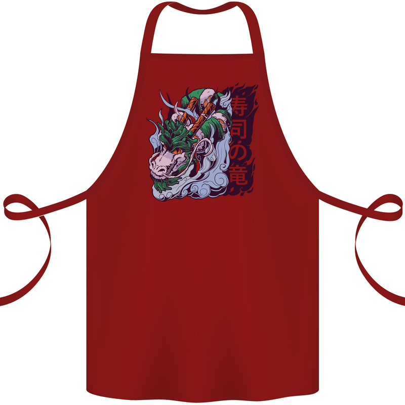 Sushi Dragon Cotton Apron 100% Organic Maroon