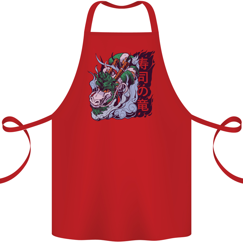 Sushi Dragon Cotton Apron 100% Organic Red