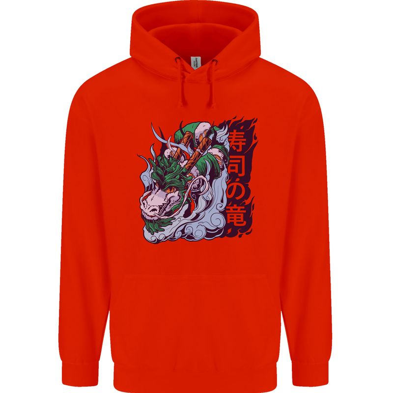 Sushi Dragon Mens 80% Cotton Hoodie Bright Red