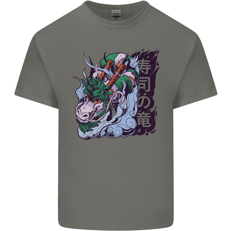Sushi Dragon Mens Cotton T-Shirt Tee Top Charcoal