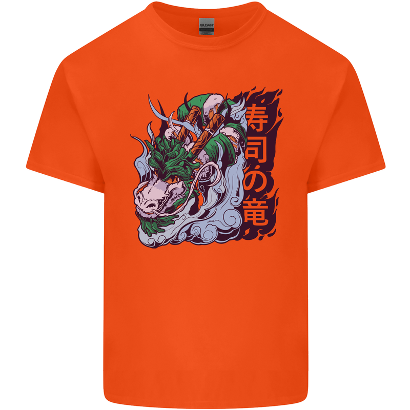 Sushi Dragon Mens Cotton T-Shirt Tee Top Orange