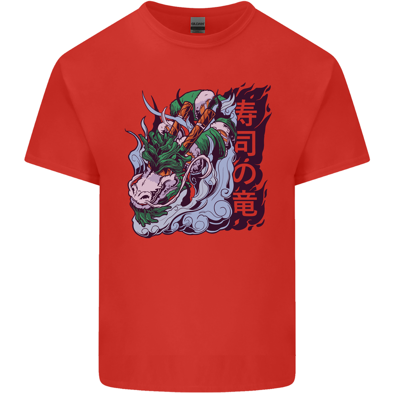 Sushi Dragon Mens Cotton T-Shirt Tee Top Red