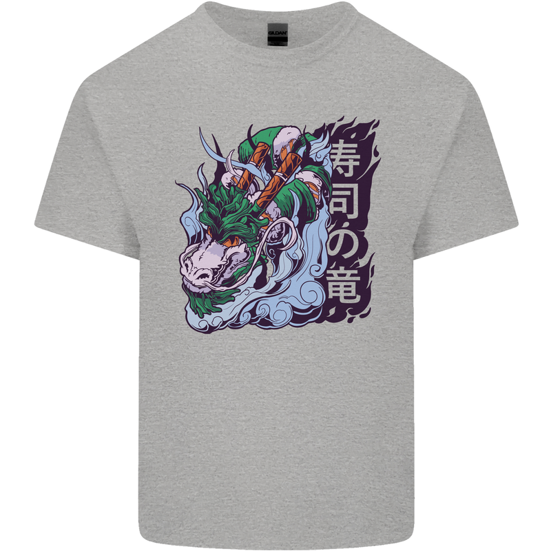 Sushi Dragon Mens Cotton T-Shirt Tee Top Sports Grey