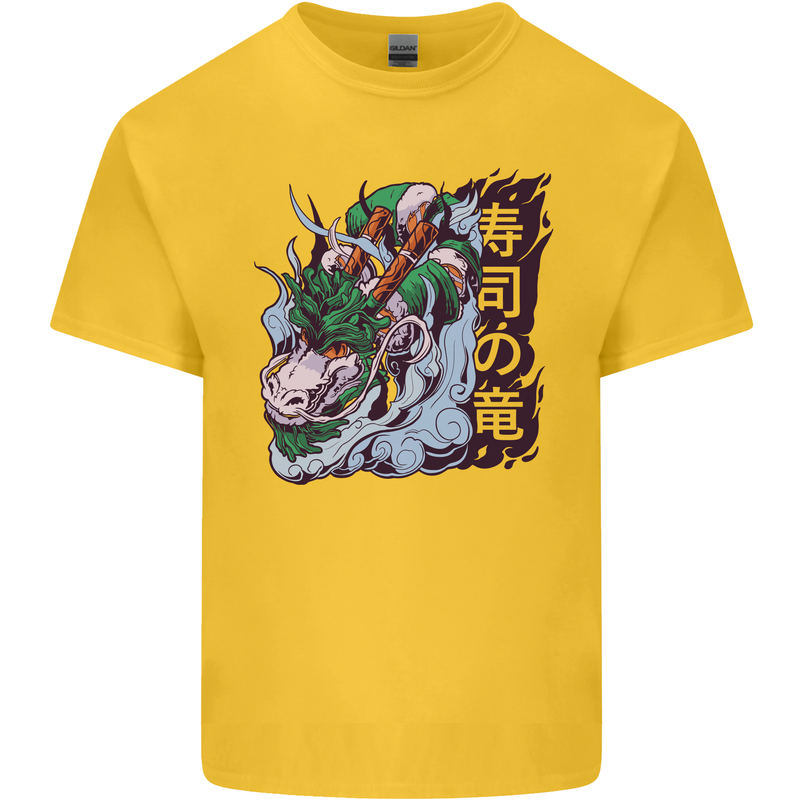 Sushi Dragon Mens Cotton T-Shirt Tee Top Yellow