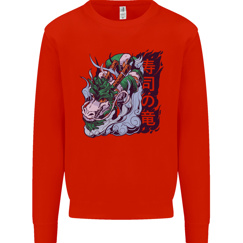 Sushi Dragon Mens Sweatshirt Jumper Bright Red