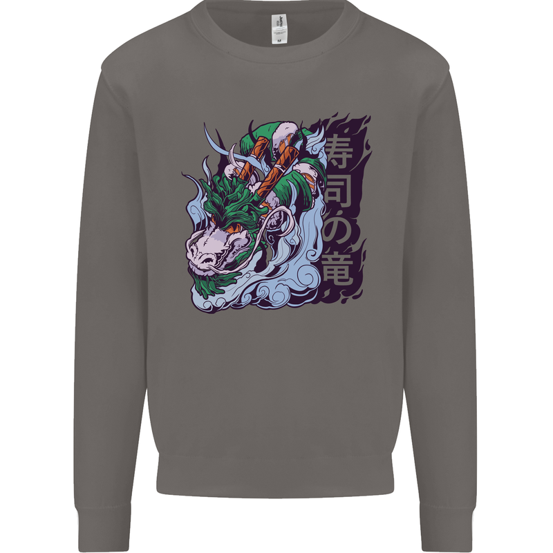 Sushi Dragon Mens Sweatshirt Jumper Charcoal